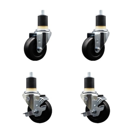 Service Caster 3.5'' Hard Rubber Wheel Swivel 1-7/8'' Expand Stem Caster Set 2 Brakes, 4PK SCC-EX20S3514-HRS-2-TLB-2-178